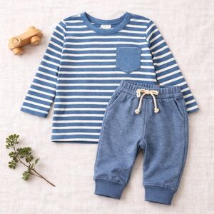 Lulu & Roo Striped Pocket Long Sleeve Tee 2T Handmade USA Blue Ivory